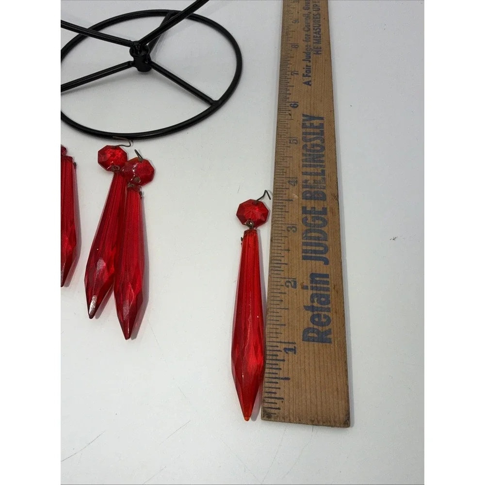 Victorian Antique Lot Of 5 RUBY RED Spear Prisms 3 3/4